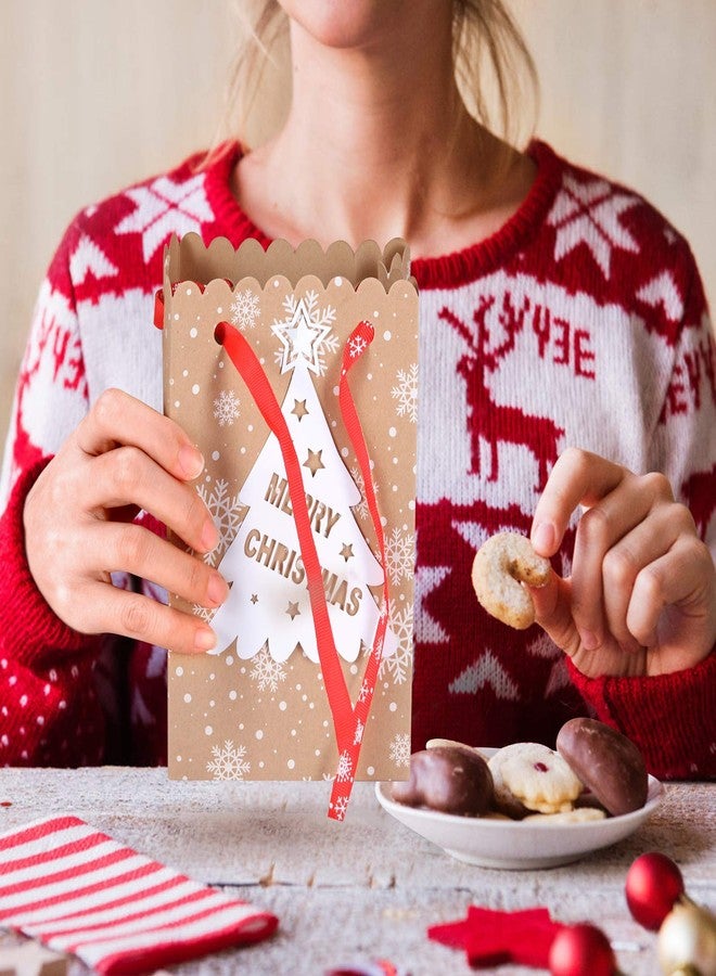 iefoah 24pcs Christmas Goody Bags Bulk Christmas Kraft Gift Bags with Snowflake Ribbons Gingerbread Tags for Holiday Party Supplies - Image 3